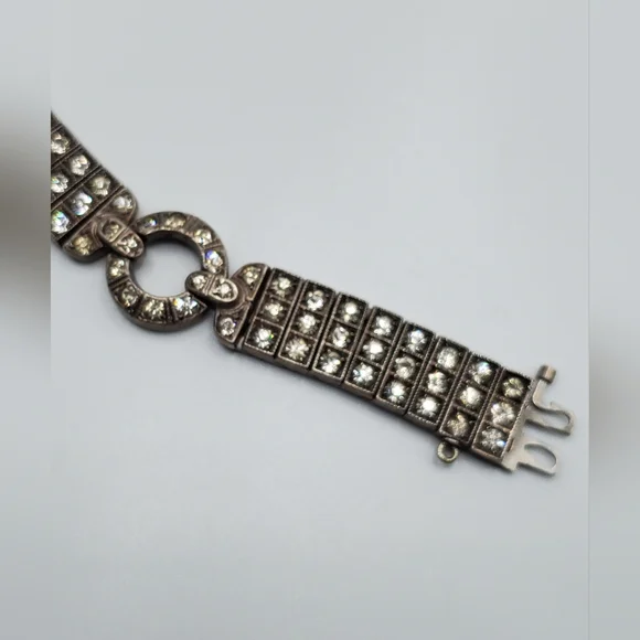 Antique art deco 1917 Diamonbar bracelet Sterling silver buckle clasp collectors